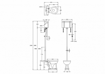 High-level pan with single flush high-level cistern and high-level flush pipe kit